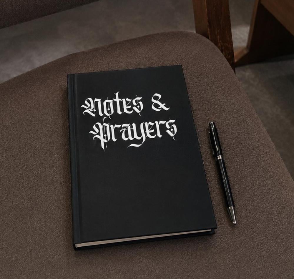 Notes & Prayers Hardcover Journal | Gothic Calligraphy, Black Matte
